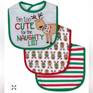 Baby Essentials Reindeer Bib Trio - Gray, Red,‎ Green